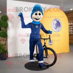 Navy Unicyclist mascot costume character dressed with a Jumpsuit and Shawl pins