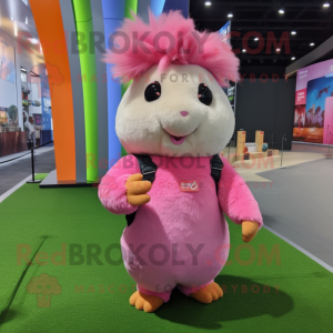 Pink Guinea Pig mascot costume character dressed with a Flare Jeans and Anklets
