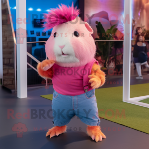 Pink Guinea Pig mascot costume character dressed with a Flare Jeans and Anklets