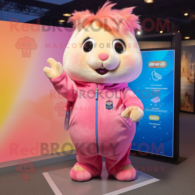 Pink Guinea Pig mascot costume character dressed with a Flare Jeans and Anklets Pink Guinea Pig mascot costume character dressed with a Flare Jeans and Anklets