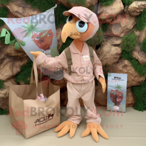 Peach Archeopteryx mascot costume character dressed with a Cargo Pants and Tote bags