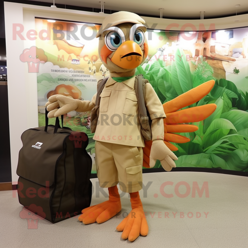 Peach Archeopteryx mascot costume character dressed with a Cargo Pants and Tote bags