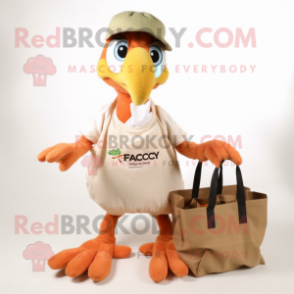 Peach Archeopteryx mascot costume character dressed with a Cargo Pants and Tote bags