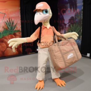 Peach Archeopteryx mascot costume character dressed with a Cargo Pants and Tote bags