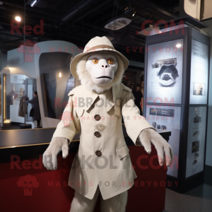 Cream Baboon mascot costume character dressed with a Coat and Berets