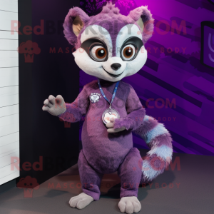 Purple Lemur mascot costume character dressed with a Henley Tee and Bracelet watches