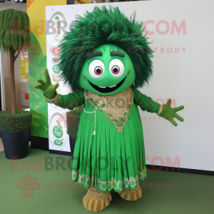 Forest Green Biryani mascot costume character dressed with a Maxi Dress and Necklaces