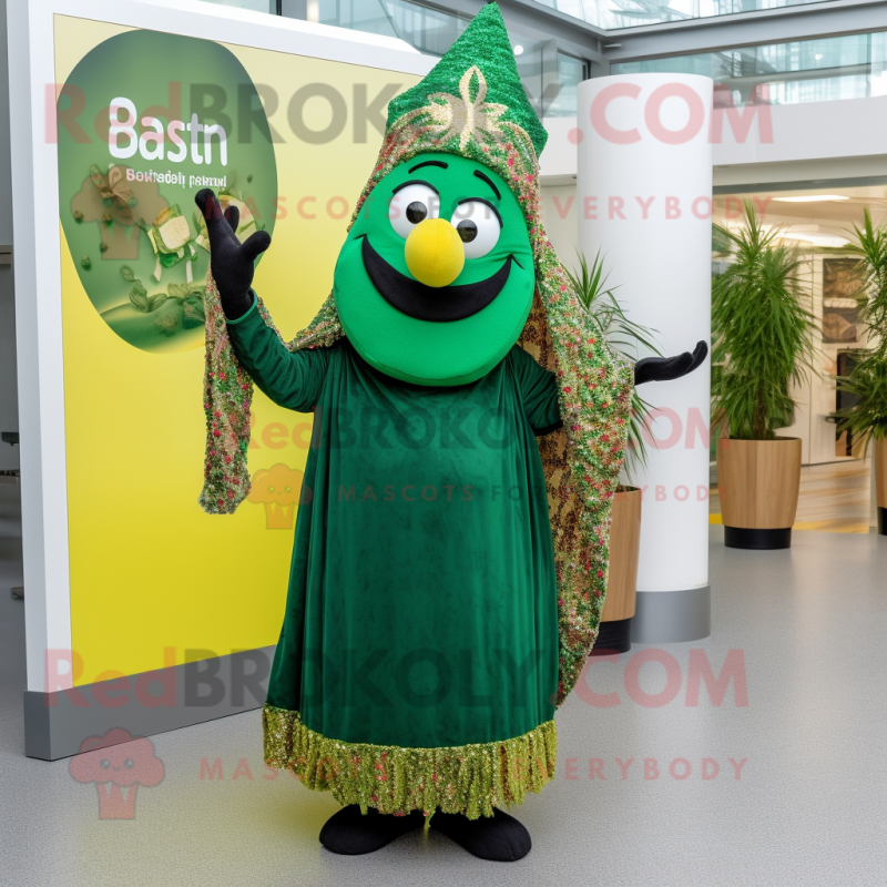 Forest Green Biryani mascot costume character dressed with a Maxi Dress and Necklaces