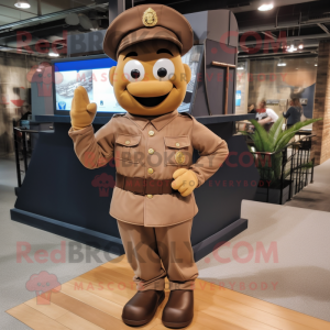 Brown Navy Soldier mascot costume character dressed with a Dress Shirt and Foot pads