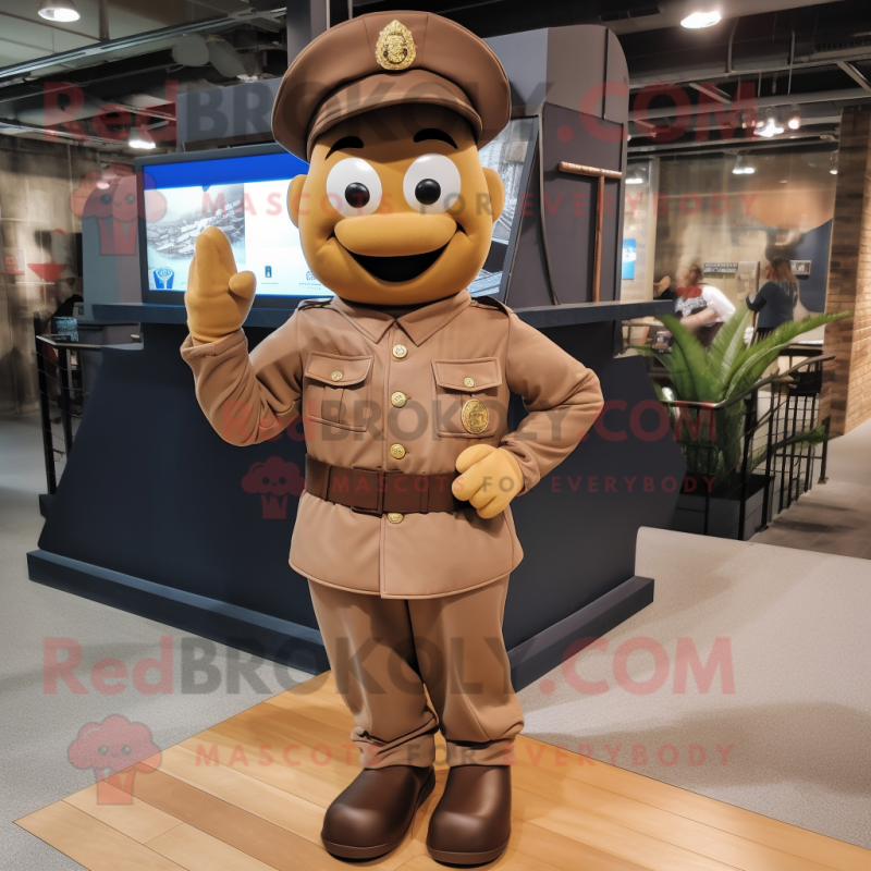 Brown Navy Soldier mascot costume character dressed with a Dress Shirt and Foot pads Brown Navy Soldier mascot costume character dressed with a Dress Shirt and Foot pads