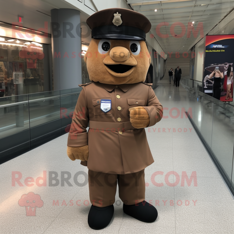 Brown Navy Soldier mascot costume character dressed with a Dress Shirt and Foot pads Brown Navy Soldier mascot costume character dressed with a Dress Shirt and Foot pads
