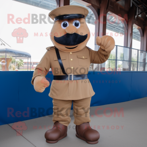 Brown Navy Soldier mascot costume character dressed with a Dress Shirt and Foot pads