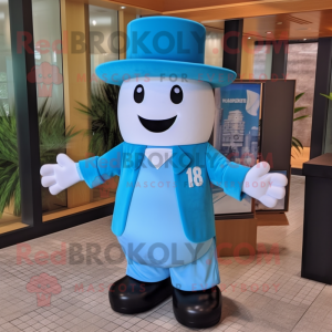 Sky Blue Hourglass mascot costume character dressed with a Vest and Hats