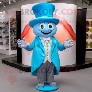 Sky Blue Hourglass mascot costume character dressed with a Vest and Hats