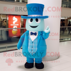 Sky Blue Hourglass mascot costume character dressed with a Vest and Hats