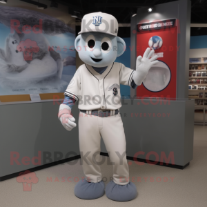 Gray Ghost mascot costume character dressed with a Baseball Tee and Caps