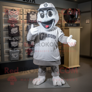 Gray Ghost mascot costume character dressed with a Baseball Tee and Caps