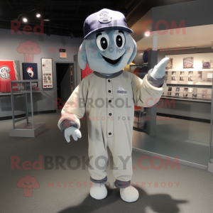 Gray Ghost mascot costume character dressed with a Baseball Tee and Caps