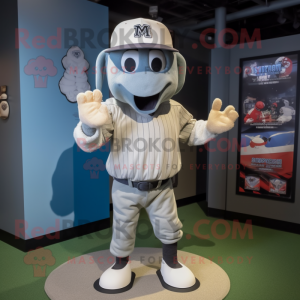 Gray Ghost mascot costume character dressed with a Baseball Tee and Caps