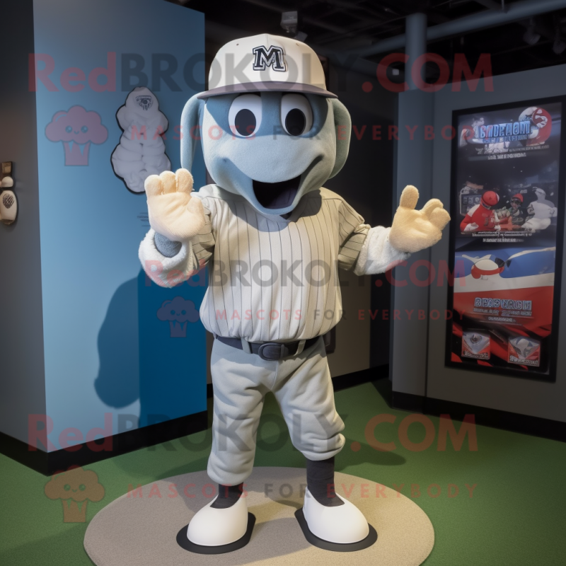 Gray Ghost mascot costume character dressed with a Baseball Tee and Caps Gray Ghost mascot costume character dressed with a Baseball Tee and Caps