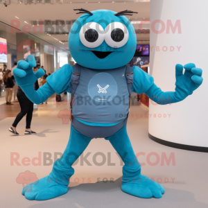 Teal Spider mascot costume character dressed with a Henley Shirt and Belts