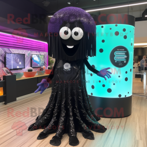 Black Jellyfish mascot costume character dressed with a One-Piece Swimsuit and Bracelets