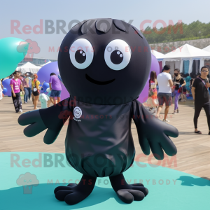 Black Jellyfish mascot costume character dressed with a One-Piece Swimsuit and Bracelets