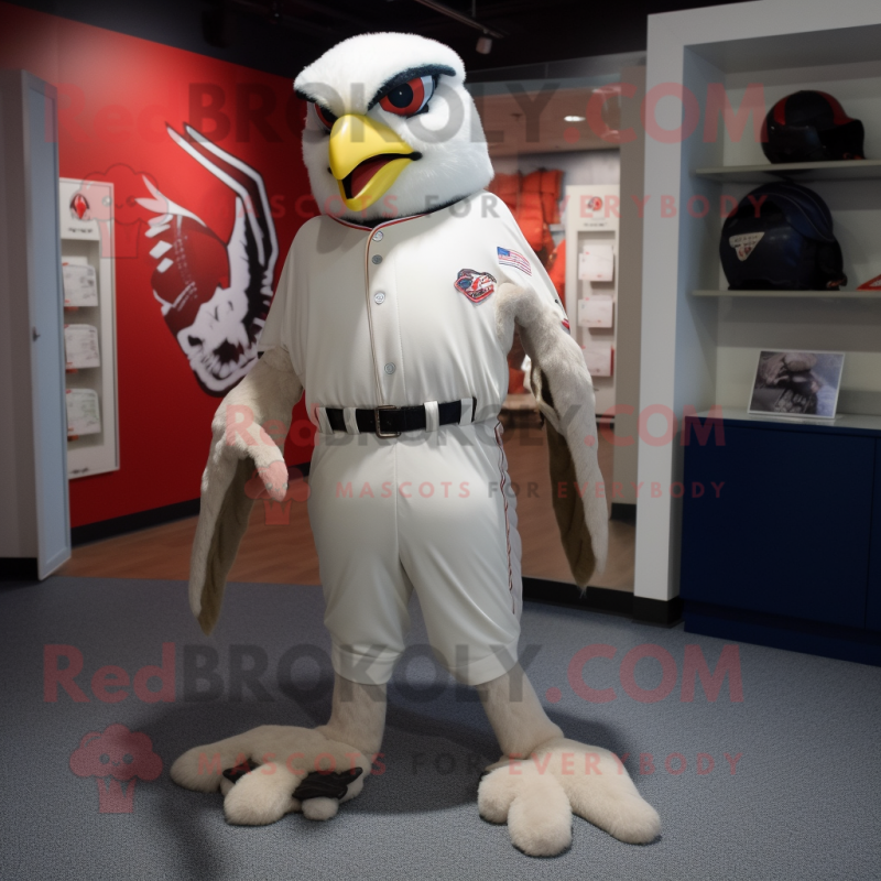 White Falcon mascot costume character dressed with a Baseball Tee and Shoe clips