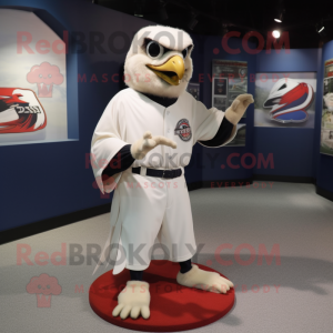 White Falcon mascot costume character dressed with a Baseball Tee and Shoe clips