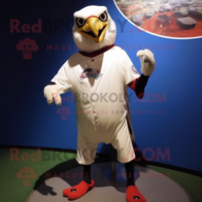 White Falcon mascot costume character dressed with a Baseball Tee and Shoe clips