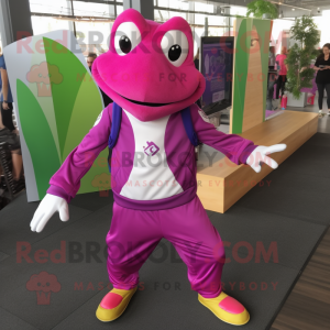 Magenta Frog mascot costume character dressed with a Joggers and Brooches