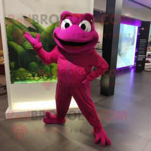 Magenta Frog mascot costume character dressed with a Joggers and Brooches