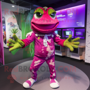 Magenta Frog mascot costume character dressed with a Joggers and Brooches
