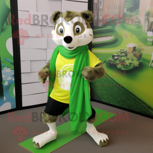 Lime Green Badger mascot costume character dressed with a Running Shorts and Scarf clips