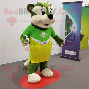 Lime Green Badger mascot costume character dressed with a Running Shorts and Scarf clips