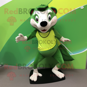 Lime Green Badger mascot costume character dressed with a Running Shorts and Scarf clips