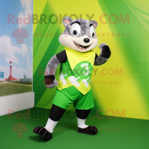 Lime Green Badger mascot costume character dressed with a Running Shorts and Scarf clips