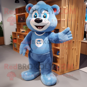 Blue Bear mascot costume character dressed with a Denim Shorts and Belts
