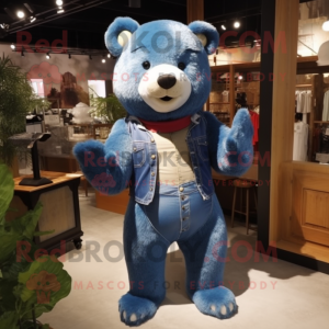 Blue Bear mascot costume character dressed with a Denim Shorts and Belts