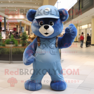 Blue Bear mascot costume character dressed with a Denim Shorts and Belts