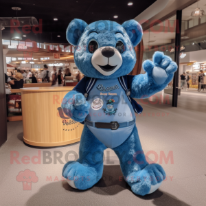 Blue Bear mascot costume character dressed with a Denim Shorts and Belts