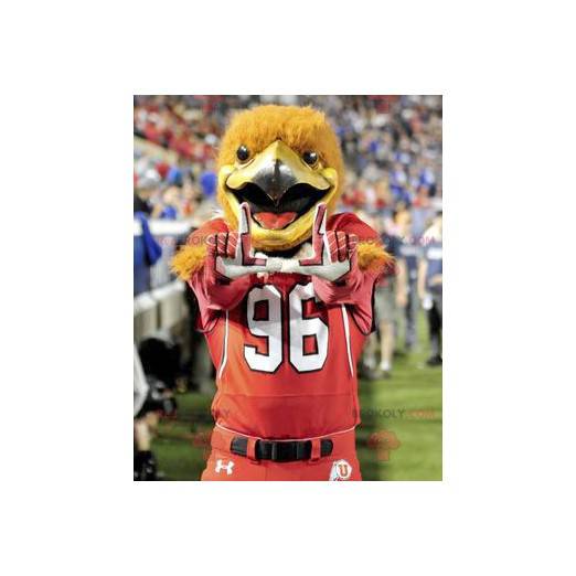 Mascota de pájaro águila naranja en ropa deportiva roja -