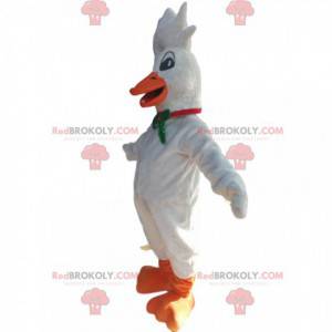 White goose mascot with a pretty crest and a bow tie -