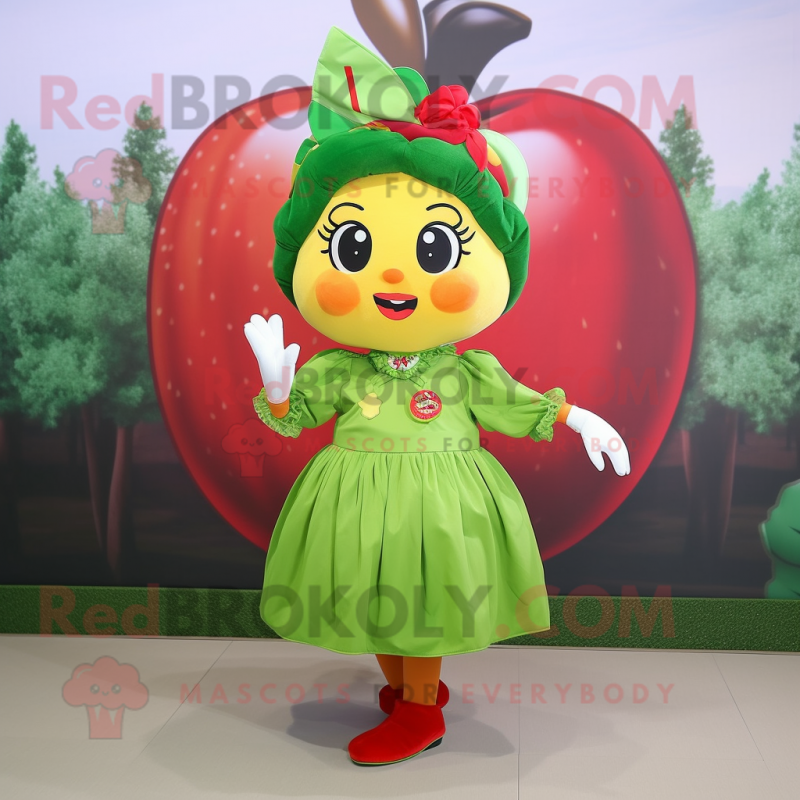 nan Apple mascot costume character dressed with a A-Line Skirt and Earrings nan Apple mascot costume character dressed with a A-Line Skirt and Earrings