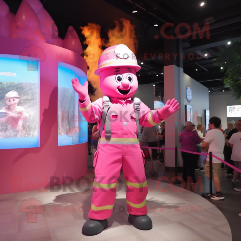 Pink Fire Fighter mascot costume character dressed with a Romper and Bracelets