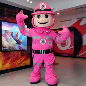 Pink Fire Fighter mascot costume character dressed with a Romper and Bracelets