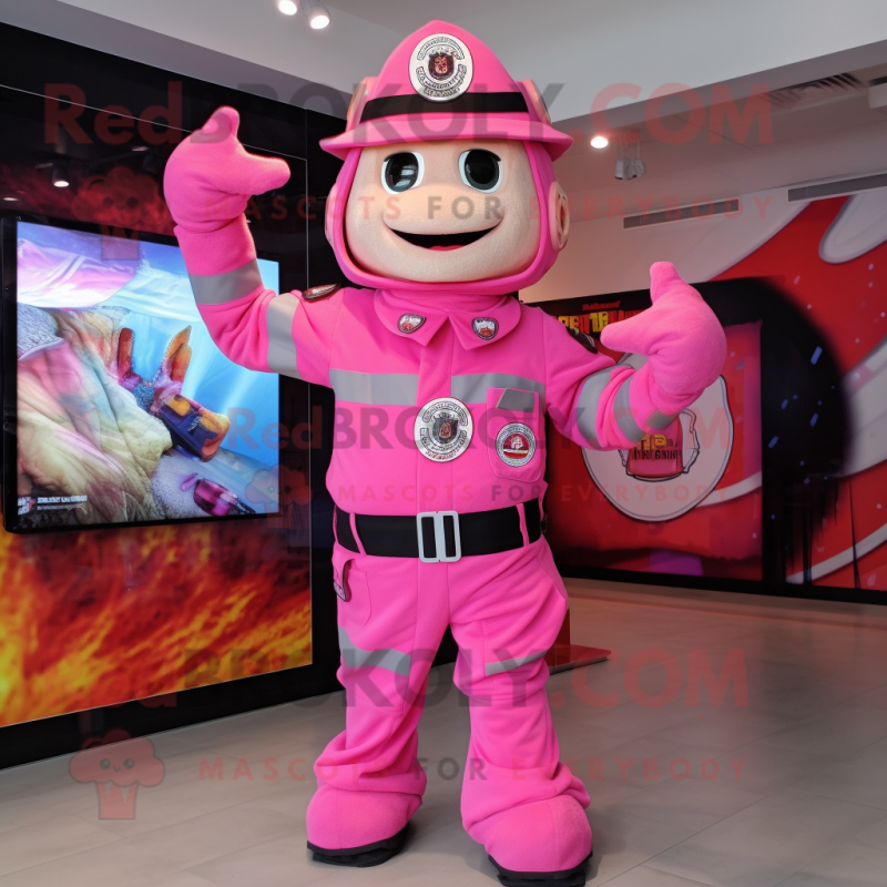 Pink Fire Fighter mascot costume character dressed with a Romper and Bracelets