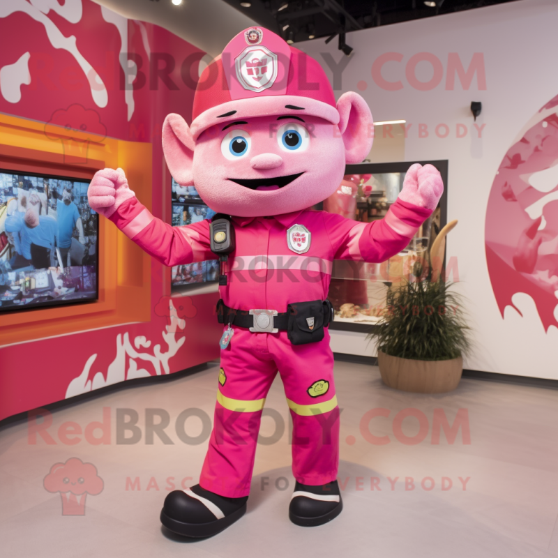 Pink Fire Fighter mascot costume character dressed with a Romper and Bracelets