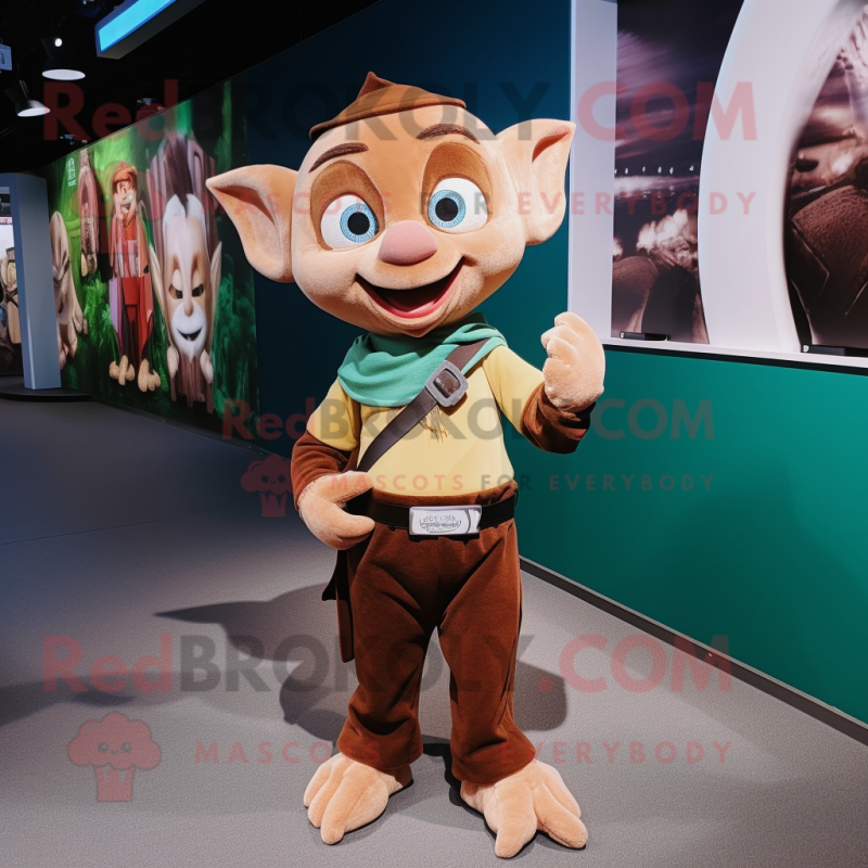 Brown Elf mascot costume character dressed with a V-Neck Tee and Ties