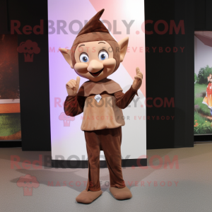 Brown Elf mascot costume character dressed with a V-Neck Tee and Ties